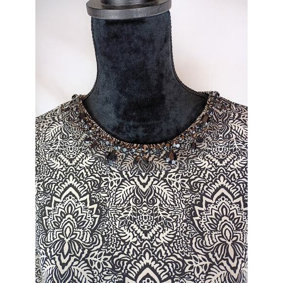 CATO'S Women's Beaded Blouse XL Polyester Spandex Black Cream Boho - Picture 4 of 7